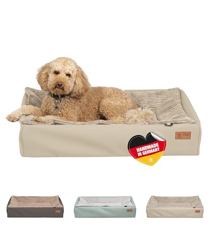 HS-Hundebett® Hundebett Kunstleder M (70x100 cm) – Dog Bed für kleine & große Hunde – Pflegeleicht & Formstabil – Waschbares Hundekörbchen & Hundesofa – Hygienisch & robust – Beige, Made in DE von HS-Hundebett