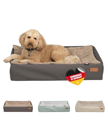 HS-Hundebett® Hundebett Kunstleder M (70x100 cm) – Dog Bed für kleine & große Hunde – Pflegeleicht & Formstabil – Waschbares Hundekörbchen & Hundesofa – Hygienisch & robust – Stein, Made in DE von HS-Hundebett