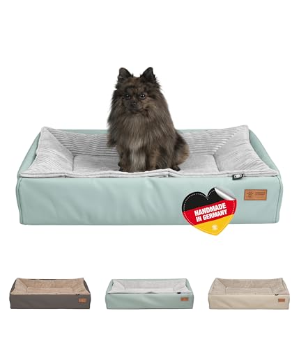 HS-Hundebett® Hundebett Kunstleder S (60x80 cm) – Dog Bed für kleine & große Hunde – Pflegeleicht & Formstabil – Waschbares Hundekörbchen & Hundesofa – Hygienisch & robust – Mintgrün, Made in DE von HS-Hundebett