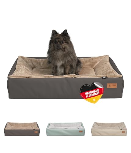 HS-Hundebett® Hundebett Kunstleder S (60x80 cm) – Dog Bed für kleine & große Hunde – Pflegeleicht & Formstabil – Waschbares Hundekörbchen & Hundesofa – Hygienisch & robust – Stein, Made in DE von HS-Hundebett