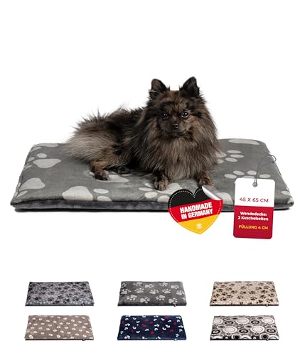 HS-Hundebett® Hundedecke S (55x75 cm) – rutschfest und gemütlich Dank 3 cm Füllung – Perfekt fürs Sofa, Auto & Hundebox – Pfote Anthrazit, Made in DE von HS-Hundebett