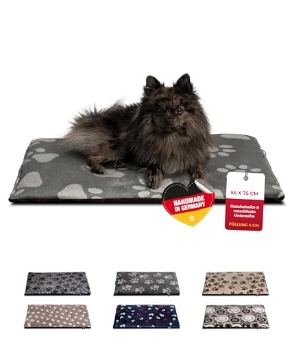 HS-Hundebett® Hundedecke S (55x75 cm) – rutschfest & gemütlich Dank 3 cm Füllung – Perfekt fürs Sofa, Auto & Hundebox – Pfote Anthrazit, Made in DE von HS-Hundebett