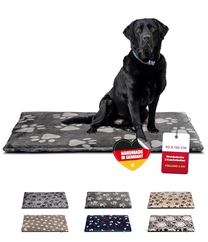 HS-Hundebett® Hundedecke XL (95x135 cm) – rutschfest und gemütlich Dank 3 cm Füllung – Perfekt fürs Sofa, Auto & Hundebox – Pfote Anthrazit, Made in DE von HS-Hundebett