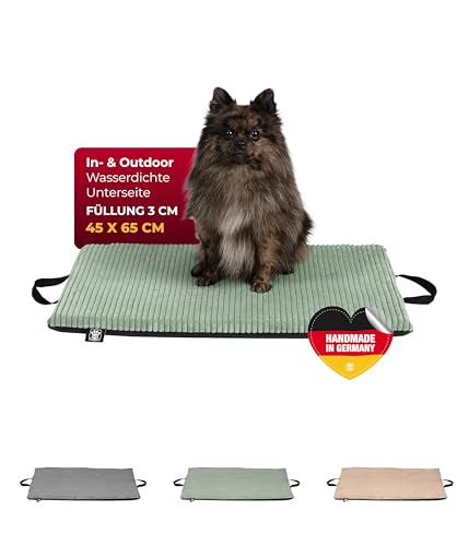 HS-Hundebett® Hundematte In- und Outdoor (45x65 cm) – Bequemes Reisebett – Wasserfeste Unterseite – Waschbar & robust – Grün, Made in Germany von HS-Hundebett