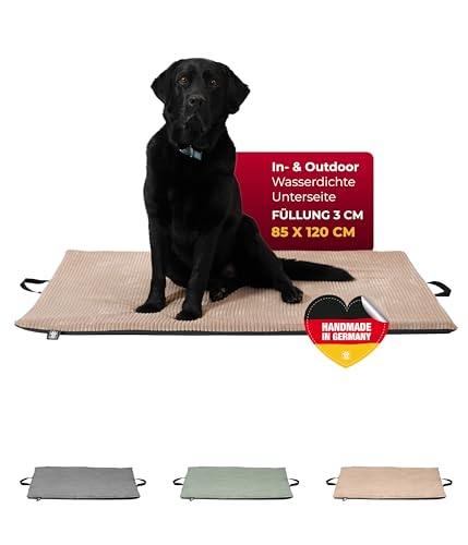 HS-Hundebett® Hundematte In- und Outdoor (85x120 cm) – Bequemes Reisebett – Wasserfeste Unterseite – Waschbar & robust – Camel, Made in Germany von HS-Hundebett