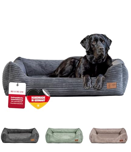 HS-Hundebett® Kuschelbett Deluxe Cord L (80x95cm) – Orthopädisches Hundebett mit Memory Foam & Anti-Rutsch – Waschbar – Anthrazit – Made in DE von HS-Hundebett