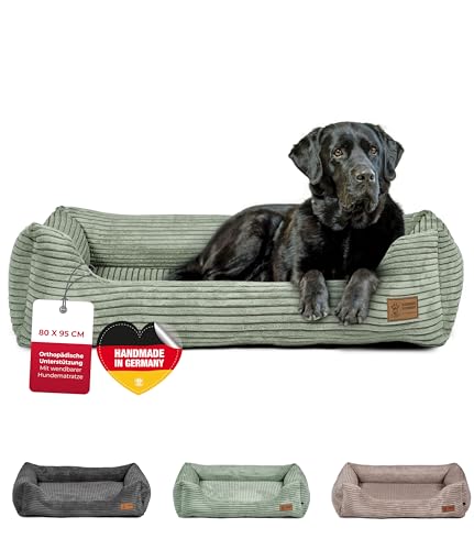 HS-Hundebett® Kuschelbett Deluxe Cord L (80x95cm) – Orthopädisches Hundebett mit Memory Foam & Anti-Rutsch – Waschbar – Grün – Made in DE von HS-Hundebett