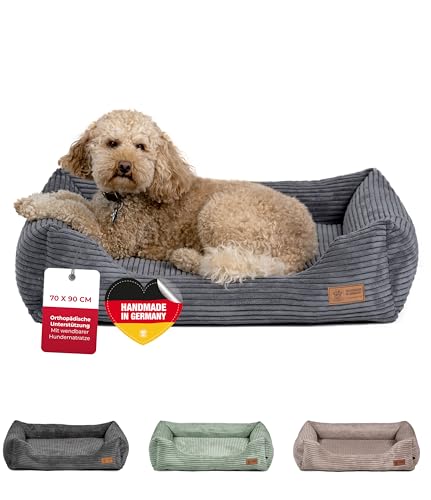 HS-Hundebett® Kuschelbett Deluxe Cord M (70x90cm) – Orthopädisches Hundebett mit Memory Foam & Anti-Rutsch – Waschbar – Anthrazit – Made in DE von HS-Hundebett