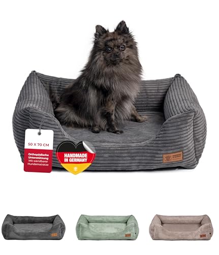 HS-Hundebett® Kuschelbett Deluxe Cord XS (50x70cm) – Orthopädisches Hundebett mit Memory Foam & Anti-Rutsch – Waschbar – Anthrazit – Made in DE von HS-Hundebett