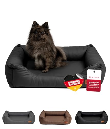 HS-Hundebett® Kuschelbett Deluxe Kunstleder S (60x75 cm) – Orthopädisches Hundebett, Memory Foam & Anti-Rutsch – Waschbar – Schwarz, Made in DE von HS-Hundebett