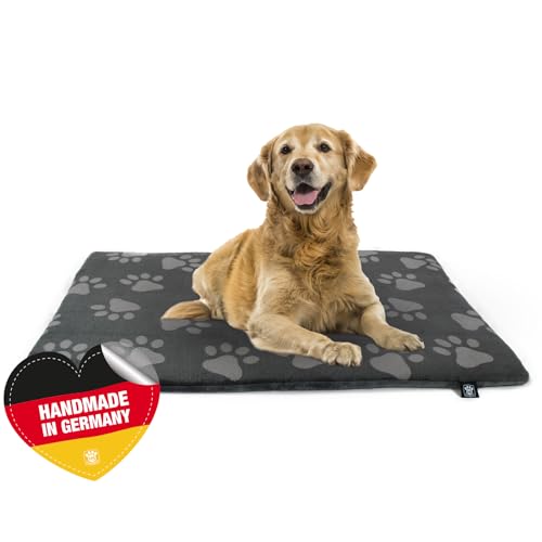 Made in Germany rutschfeste Hundedecke, Pfote Anthrazit, 30 x 45 cm, für kleine & große Hunde I Flauschige Hundedecke, waschbar, trocknergeeignet mit 4 cm Polster-Füllung von HS-Hundebett