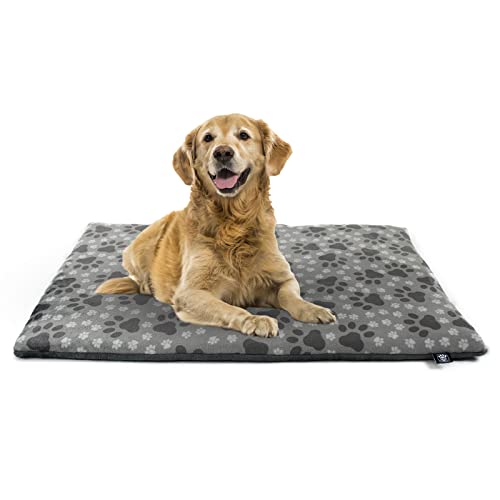 HS-Hundebett Pfote Grau 75 x 115cm rutschfeste Hundedecke in 6 Größen I Qualität Made in Germany I waschbar bei 40° I weiche Kuscheldecke mit 4 cm Polster-Füllung von HS-Hundebett