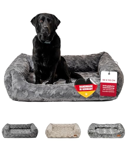 HS-Hundebett® Kuschelbett Deluxe Exklusiv XL (90x110 cm) – Orthopädisches Hundebett mit Memory Foam & Anti-Rutsch – Waschbar – Anthrazit – Made in DE von HS-Hundebett