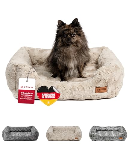 HS-Hundebett® Kuschelbett Deluxe Exklusiv S (60x75 cm) – Orthopädisches Hundebett mit Memory Foam & Anti-Rutsch – Waschbar – Sand – Made in DE von HS-Hundebett