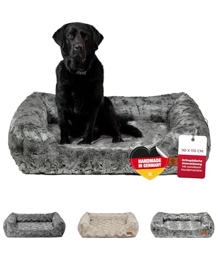 HS-Hundebett® Kuschelbett Deluxe Exklusiv XL (90x110 cm) – Orthopädisches Hundebett mit Memory Foam & Anti-Rutsch – Waschbar – Shadow – Made in DE von HS-Hundebett