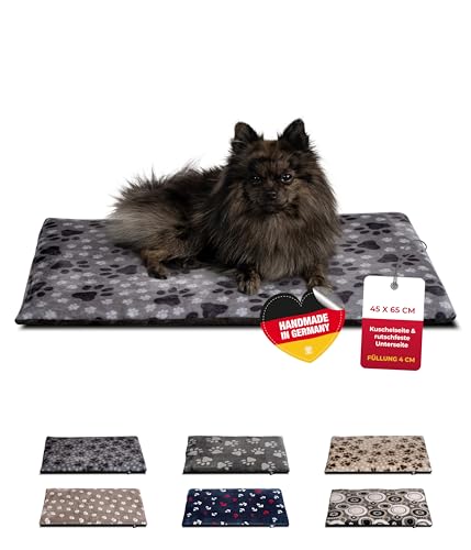 HS-Hundebett® Hundedecke XS (45x65 cm) – rutschfest & gemütlich Dank 3 cm Füllung – Perfekt fürs Sofa, Auto & Hundebox – Pfote Grau, Made in DE von HS-Hundebett