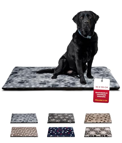 HS-Hundebett® Hundedecke XL (95x135 cm) – rutschfest & gemütlich Dank 3 cm Füllung – Perfekt fürs Sofa, Auto & Hundebox – Pfote Grau, Made in DE von HS-Hundebett