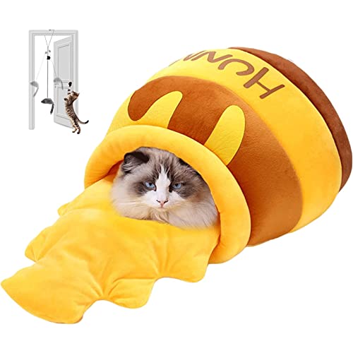 Haustierhäuser Stabiler und Nicht zusammengeklappter Katzenschlafsack Premium Warming Plüsch Haustierbett Heizvlies Warm Bedecktes Tierbett Beruhigendes Kissen Neu von HSHTTKL