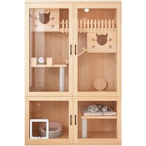 Lüftungsdesign-Katzenschrank, extra großes Katzenhaus, Katzenvilla aus massivem Holz, Katzenkäfig, Katzenwohnung für Innen- und Außenkatzen von HSHTTKL