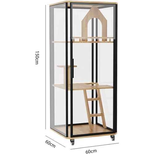 Panorama-Katzenvilla aus Glas, Katzenwohnung mit Universalrädern, großes Luxus-Katzenhaus, Katzenschrank, Katzenzimmer aus massivem Holz von HSHTTKL