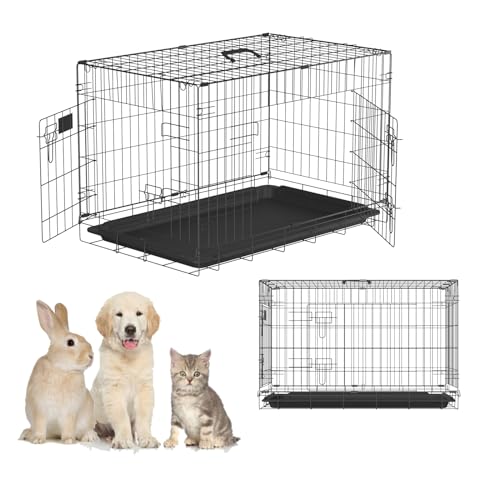 Hundekiste 36" Faltbarer Welpen-Haustier-Käfig mit 2-Türen Abnehmbare Kunststoffschale Metalldraht-Trainingskiste für Hundekatze von HSHa