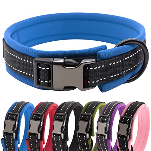 HSIGIO Gepolstertes Hundehalsband, Nylon, weich, verstellbar, reflektierend, breit, für kleine, mittelgroße und große Hunde, Schwarz/Blau, M von HSIGIO