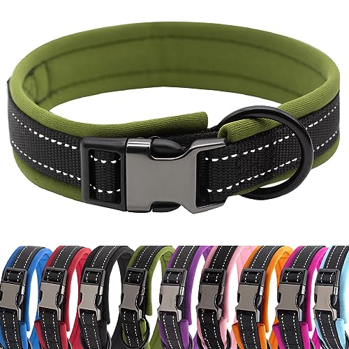 HSIGIO Gepolstertes Hundehalsband, Nylon, weich, verstellbar, reflektierend, breit, für kleine, mittelgroße und große Hunde, Schwarz/Grün, L von HSIGIO