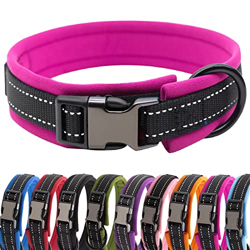 HSIGIO Hundehalsband, Nylon, gepolstert, weich, verstellbar, reflektierend, breit, für kleine, mittelgroße und große Hunde, Größe L von HSIGIO