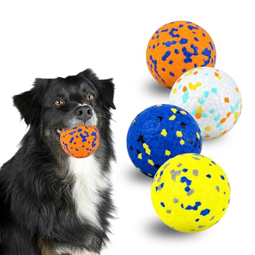 HSIGIO Hundebälle, unzerstörbares Tennisballspielzeug für aggressive Kauer, langlebiges Kauspielzeug, Wasserspielzeug, Apportierbälle für große, mittelgroße und kleine Hunde und Welpen, 4 Stück von HSIGIO