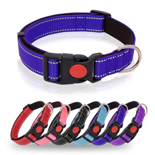 HSIGIO Reflektierendes Hundehalsband, strapazierfähig, verstellbar, mit Sicherheitsverschluss, weiches Neopren, gepolstertes Hundehalsband für mittelgroße Hunde, Marineblau, M von HSIGIO