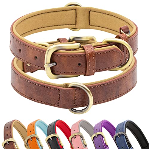 HSIGIO Weich Gepolstertes Hundehalsband aus Leder, atmungsaktiv, wasserdicht, Hundehalsband aus Leder mit verstellbarer Metallschnalle für kleine, mittelgroße und große Hunde (X-Large, Braun) von HSIGIO