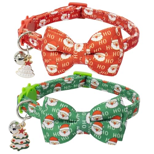 HSIGIO Weihnachtliches Katzenhalsband mit Glöckchen, Breakaway-Katzenhalsband, rot, grün, Weihnachten, 2 Stück, Sicherheits-Halsbänder für Mädchen, Jungen, männliche Katzen von HSIGIO