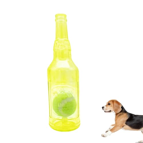 Wasserflasche Hundespielzeug, Spielzeug Zum Kauen Und Quetschen Von Flaschen, Wasserflaschen-Hundespielzeug Mit Ball, Wasserflaschen-Kauspielzeug Für Hunde, Interaktives Hundespielzeug (L,Gelb) von HSJKOMN