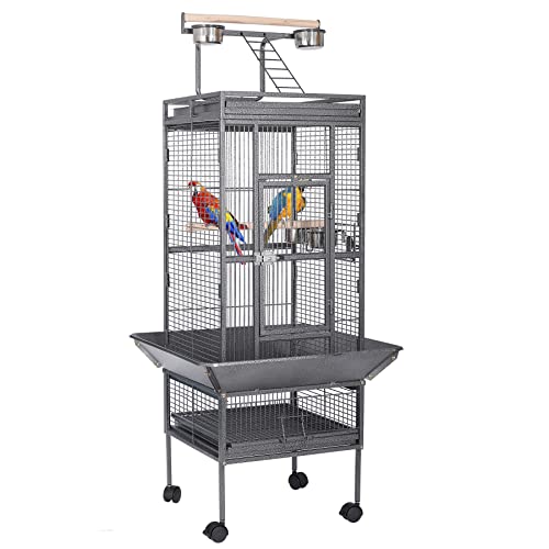 HSM Großer Vogelkäfig aus Schmiedeeisen, 160 cm, mit Rollständer, für afrikanische graue Papageien, Nymphensittiche, Sonne, Sittiche, Conure, Lovebird, Kanarienvögel von HSM