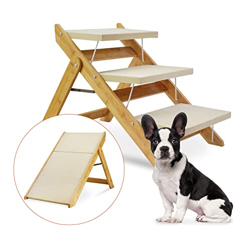 Holztreppen, Haustiere, 2-in-1-faltbare Treppen und Rampe für Betten und Autos, tragbare Hund und Katzenleiter, ideal für kleine und ältere Tiere von HSSBD