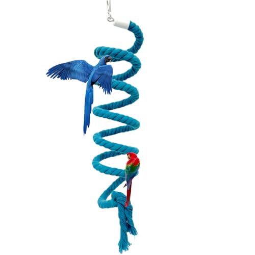 HSTWODE 1 Stück Extra Lange Vogelseil Sitzstange, Vogel Spirale Seil Schaukel Spielzeug, Vogelkäfig Ständer Stange Zubehör, (Blau,1,5 Meter) von HSTWODE