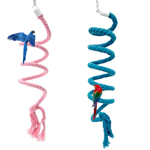 HSTWODE 1 Stück Extra Lange Vogelseil Sitzstange, Vogel Spirale Seil Schaukel Spielzeug, Vogelkäfig Ständer Stange Zubehör, (Rosa und blau,1,5 Meter und 1 Meter) von HSTWODE