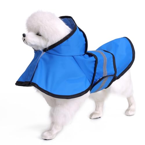 HSTWODE 1 Stück Reflektierender Hunde-Regenmantel mit Loch für die Kapuze, wasserdicht, Zupfponcho für kleine, mittelgroße Hunde und Welpen (Blau, 2XL) von HSTWODE