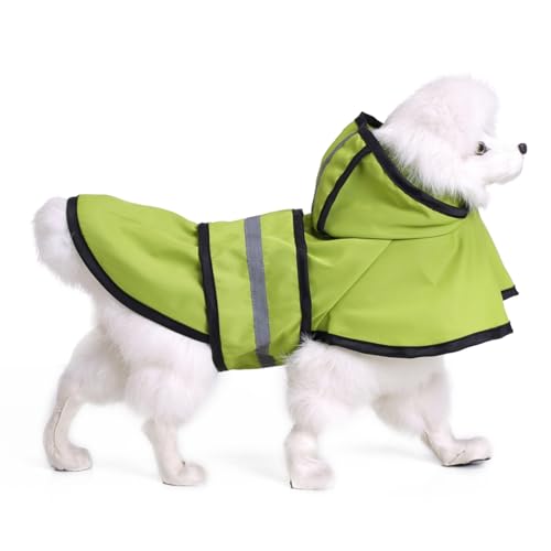 HSTWODE 1 Stück Reflektierender Hunde-Regenmantel mit Loch für die Kapuze, wasserdicht, Zupfponcho für kleine, mittelgroße Hunde und Welpen (Chartreuse, 2XL) von HSTWODE