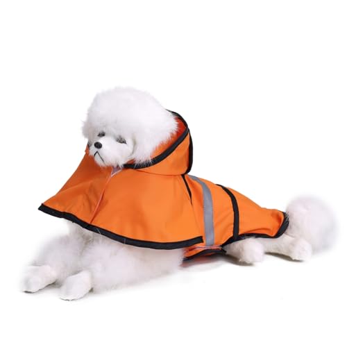 HSTWODE 1 Stück Reflektierender Hunde-Regenmantel mit Loch für die Kapuze, wasserdicht, Zupfponcho für kleine, mittelgroße Hunde und Welpen (Orange, 2XL) von HSTWODE