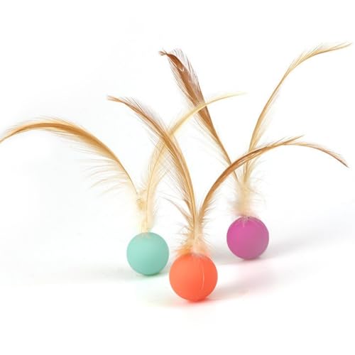 HSTWODE 3 Stück Cat Toys for Indoor Cats Toys Feather Cat Balls Pet Toys for Cats Silica Gel Ball (DREI Farben) von HSTWODE