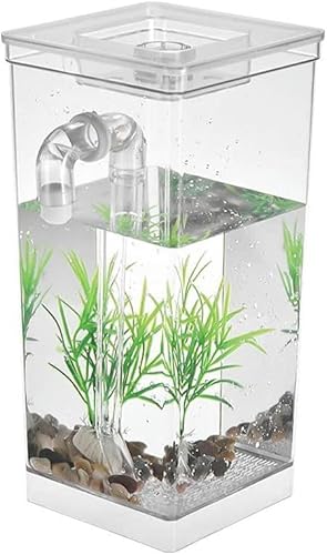 Aquarium, Aquarium mit Lampe, Fischkampfzylinder, selbstreinigend, kleines Aquarium, Acryl-Tisch-Aquariumbox, Aquarium-Set (Farbe: Weiß) - Weiß von HTDSVTD