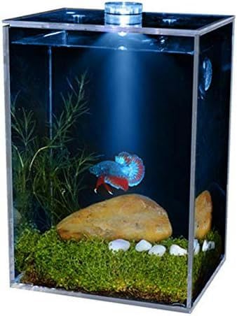 Aquarium, klein, durchsichtig, Fischschalen, quadratisch, Aquarium mit Landschafts-Aquarium-Set mit Wasserpflanzen-Imitation (Farbe: Blau, Größe: S) - XS - Blaue Beleuchtung von HTDSVTD