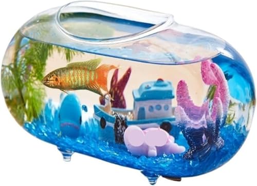 Aquarium, kleines transparentes Glas, ovales Aquarium für den Schreibtisch, kleines Aquarium, Heimdekoration, Ornamente, Büro, Schreibtisch, kleine Fische, Aquarium-Set-Standard von HTDSVTD