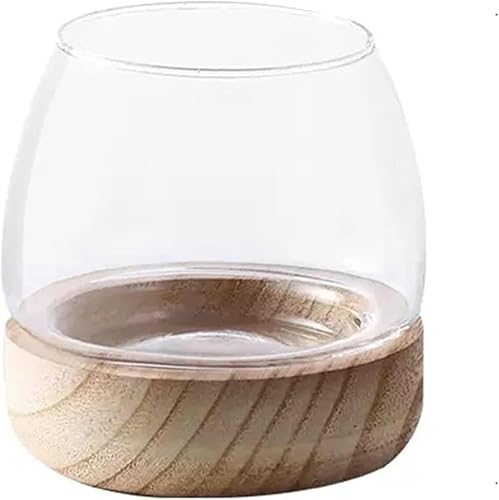 Aquarium, rund, aus klarem Glas, mit Holzsockel, ökologisches Aquarium, Zierfische, einfaches Aquarium für Aquarien, kleines Aquarium-Set (Größe: L)-L von HTDSVTD