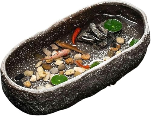 Aquarium Keramik Aquarium Schildkrötenbecken Keramikbecken Haushalt Kleiner dekorativer Keramik Blumentopf Aquarium Set (Beige)-31,5x15,4x7cm-Braun von HTDSVTD