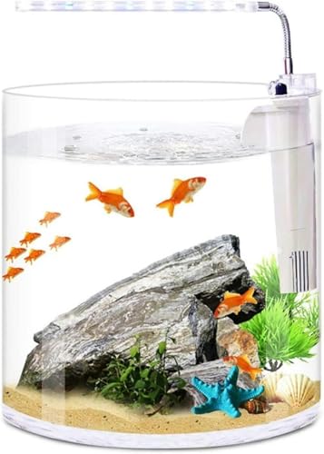 Aquarium Ökologisches gerades Desktop-Aquarium aus transparentem Glas, rund, für Zuhause, Wohnzimmer, Büro, Filter, Aquarium, Aquarium-Set (Größe: M)-M von HTDSVTD