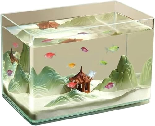 Aquarium aus Glas mit gebogenen Kanten, für Wohnzimmer, kleines Aquarium, für den Schreibtisch, transparentes Glas, Aquarium mit Schildkröten-Zuchtbox, Aquarium-Set (35 x 20 x 22 cm), 25 x 16 x 18 cm von HTDSVTD