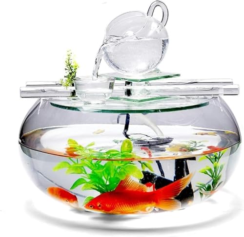 Aquarium rundes Glas für Büro, Zuhause, Schreibtisch, Zierfischbecken, transparentes Glas, kleines Aquarium-Set, Standard von HTDSVTD