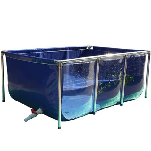 Fischteich aus PVC-Leinwand mit Stahlrahmen,Faltbarer Wasserspeichertank,Aquarium-Poolteich mit transparenter Sichtscheibe und Ablassventil zur Präsentation von Koi und Goldfischen,100 * 60 * 35cm von HTIANMM